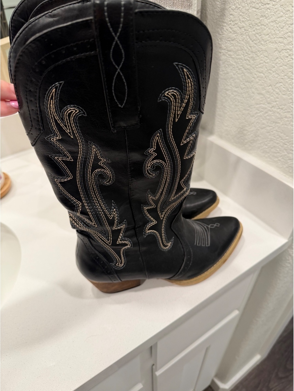 HISEA Black Western Cowboy Boots